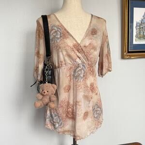 Y2k brown ethereal fairy flutter sleeve babydoll medium blouse